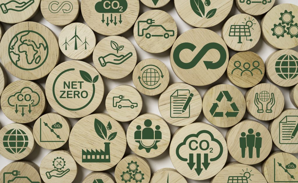 Eco friendly signs and logos on wooden blocks. MoveStore is committed to a sustainable future