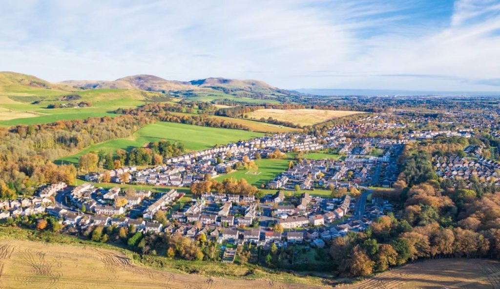 An aerial view of Penicuik - a Penicuik removals service is provided by MoveStore
