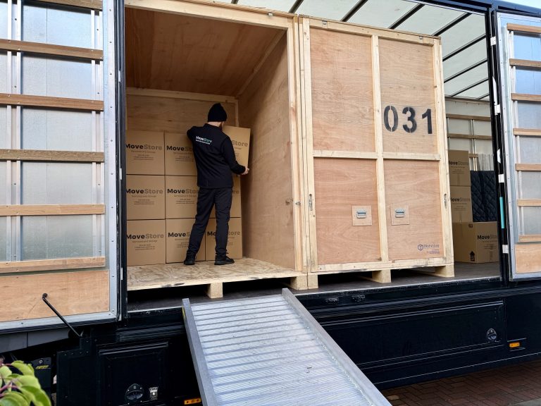 MoveStore de-cluttering service - boxes being packed into a storage container on a MoveStore lorry