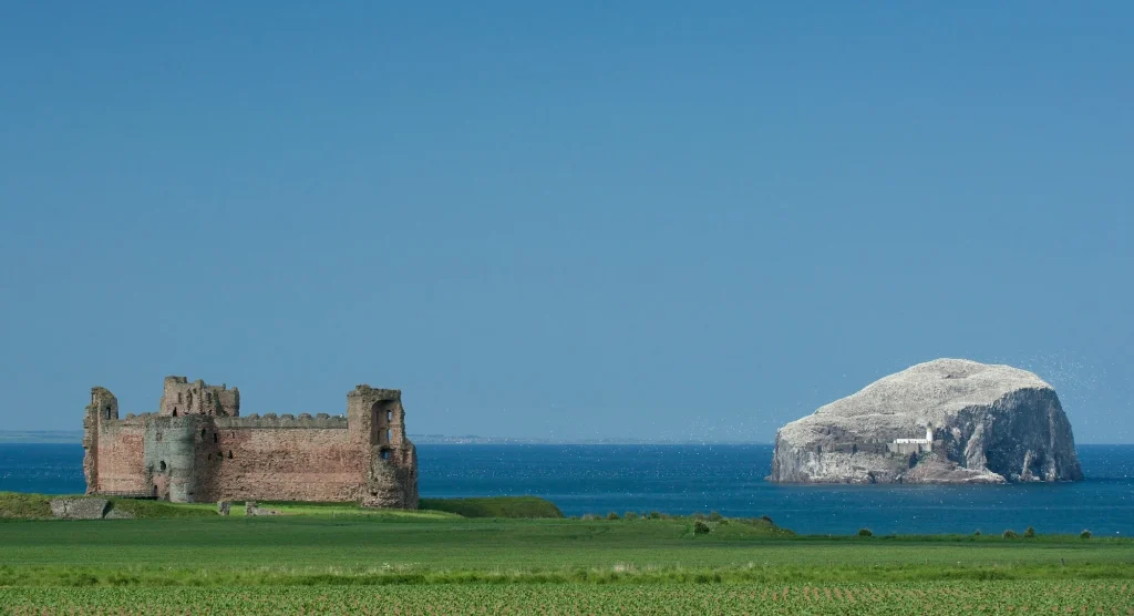 Tantallon Castle in East Lothian with the Bass Rock in the background. East Lothian Removals service by MoveStore
