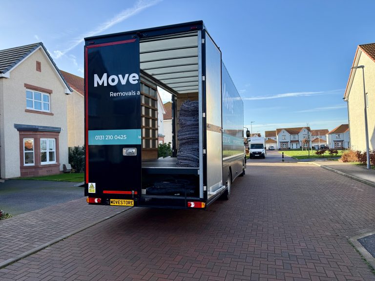 MoveStore Van and Truck parked in Edinburgh street for a house removal